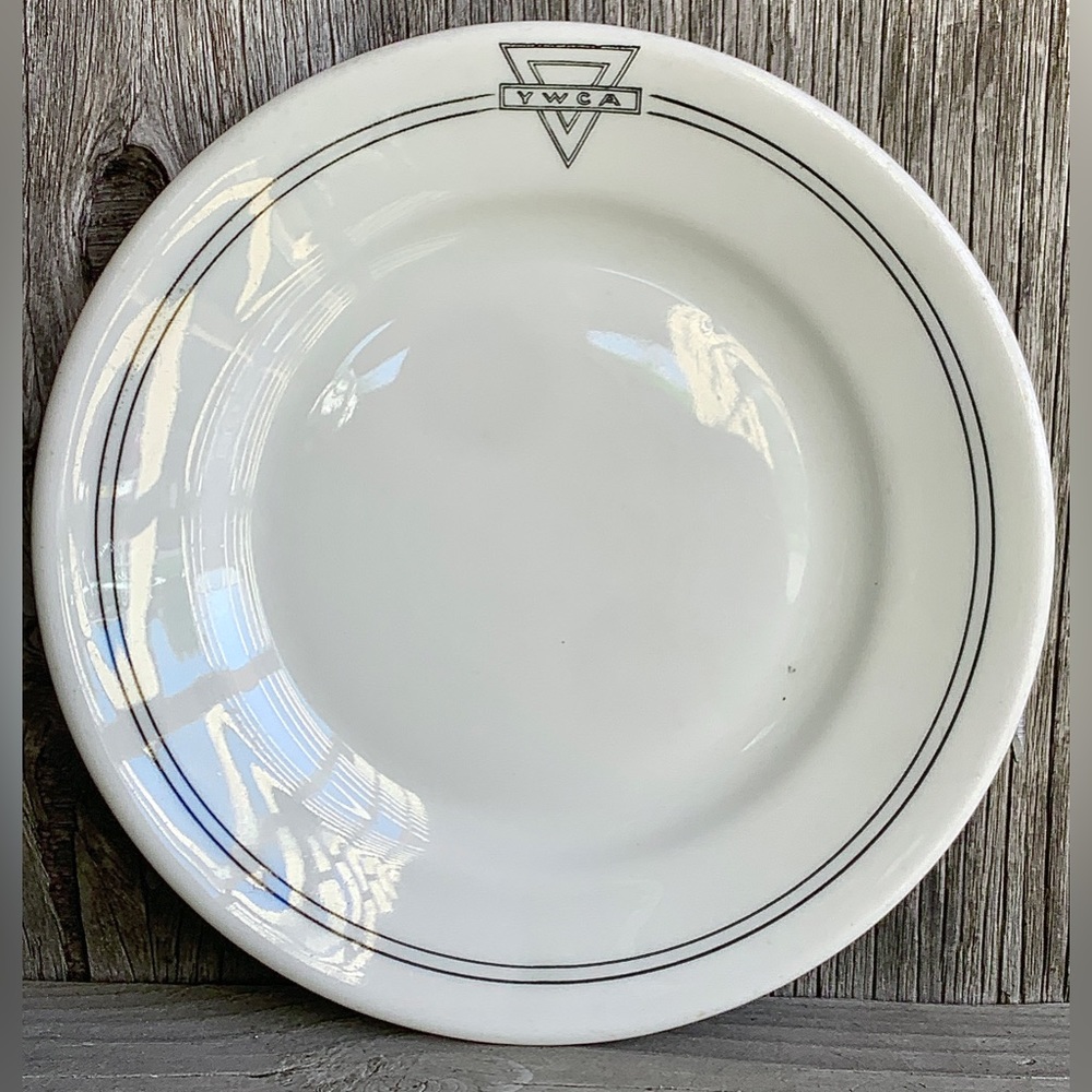 1920s Vintage Rare Buffalo China YWCA Logo Striped Restaurant Ware Plate